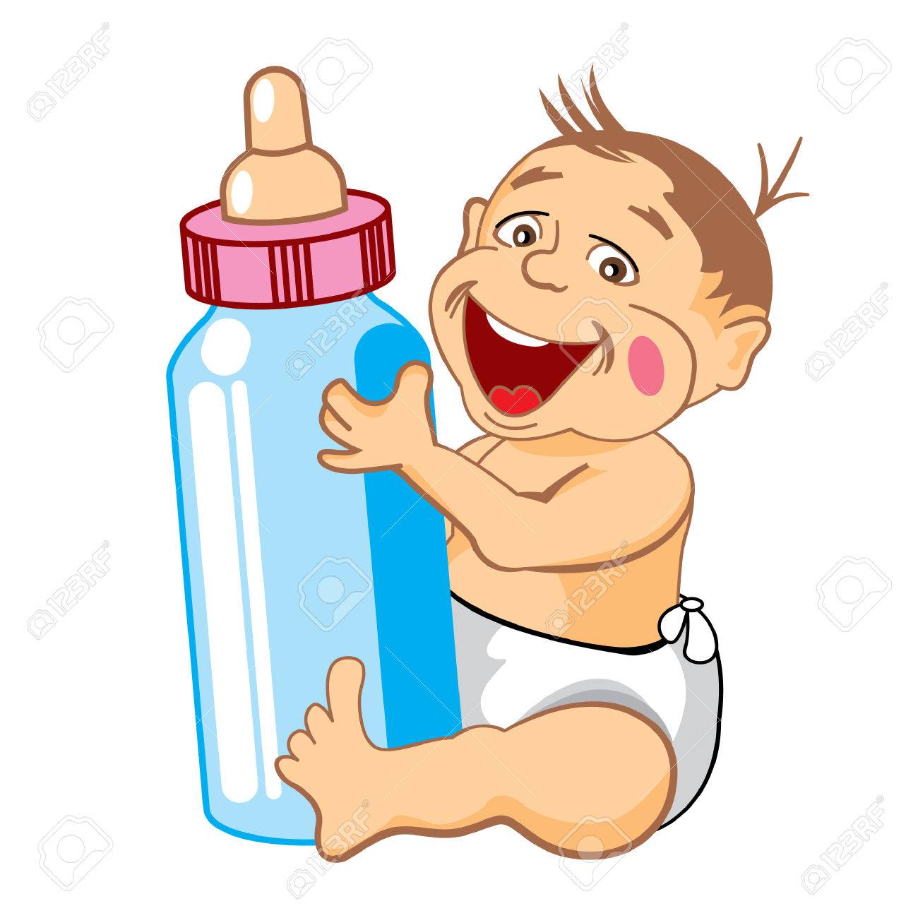 1300x1300 Drawing Cartoon Smiling Baby With A Bottle Of Milk Royalty Free