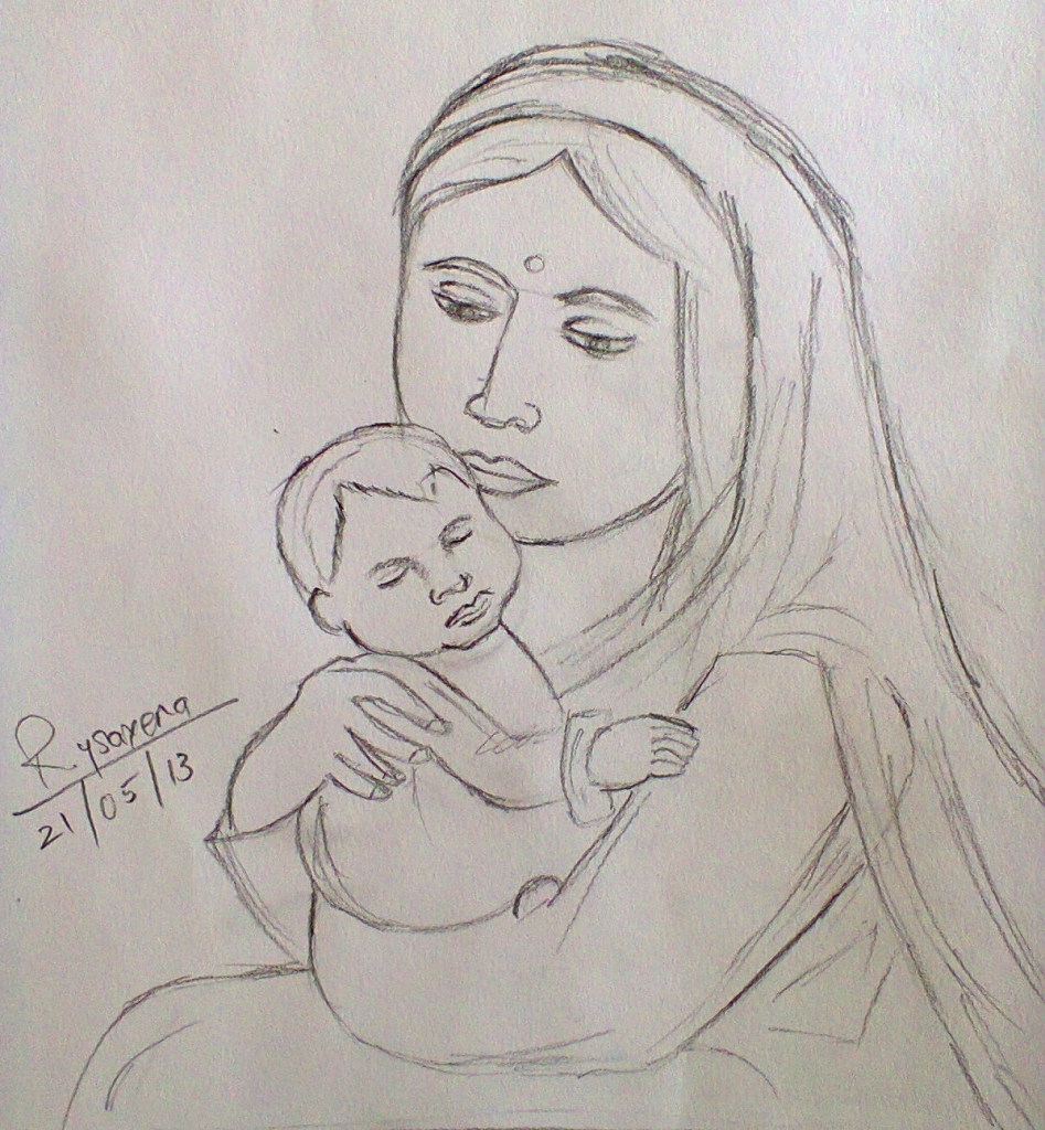 947x1024 Pencil Drawing For Mother Baby Pencil Sketch Of Mother