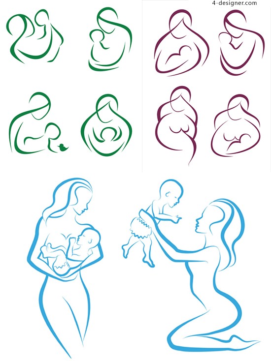 550x734 4 Designer Line Drawing Vector Material Hold The Baby S Mother