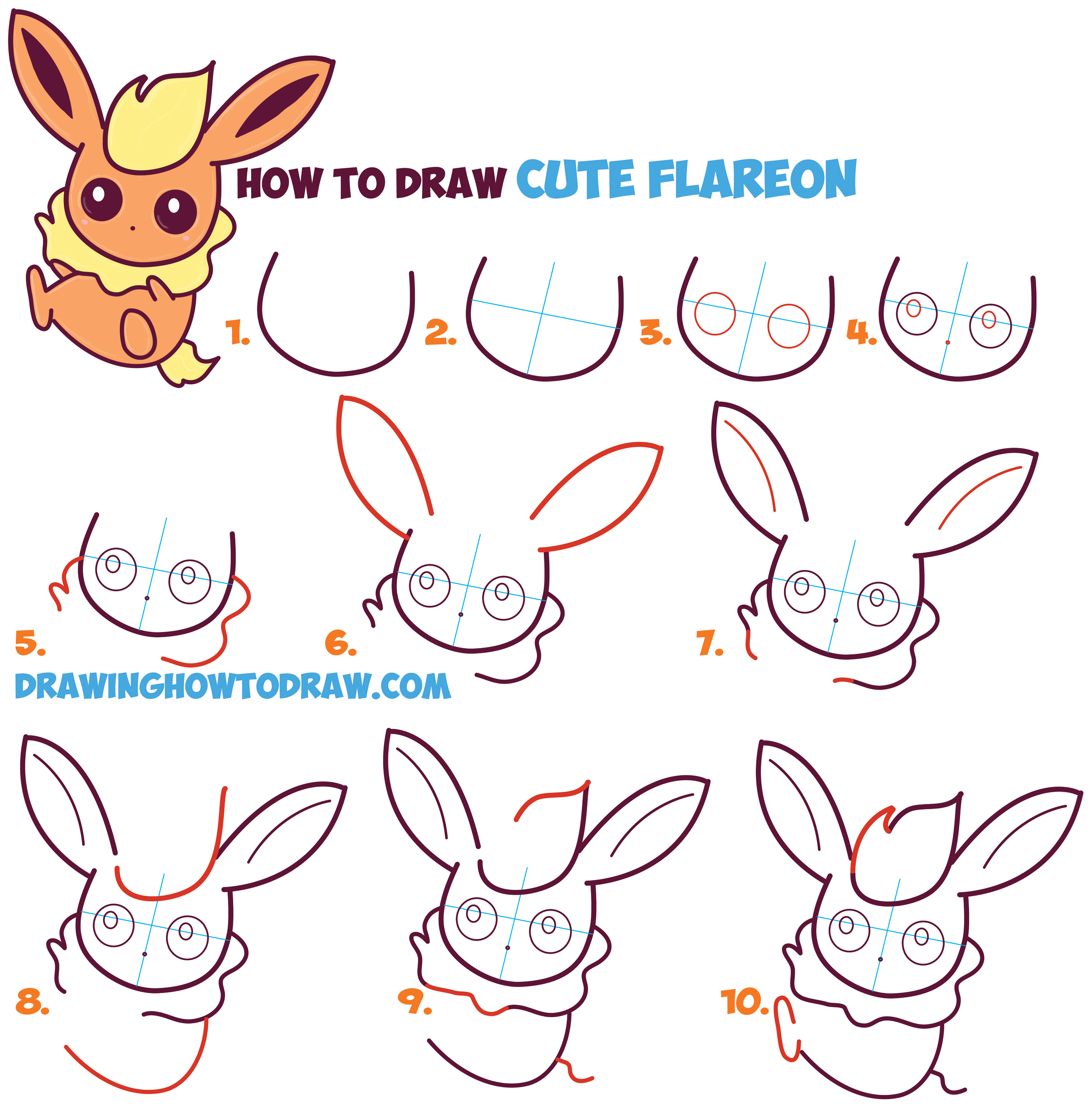 2500x2544 Baby Drawing For Kids How To Draw Flareon In Cute Kawaii Chibi