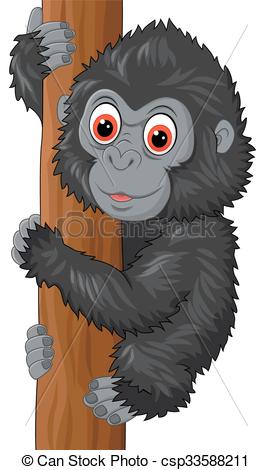 272x470 Vector Illustration Of Cute Baby Gorilla Climbing Tree Vector Clip