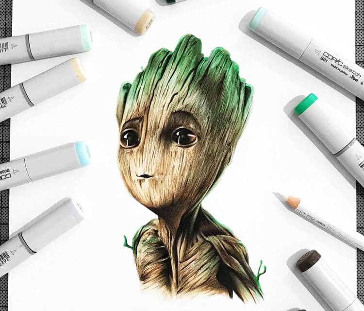 750x640 Baby Groot Drawing By Stephen Ward No. 3163