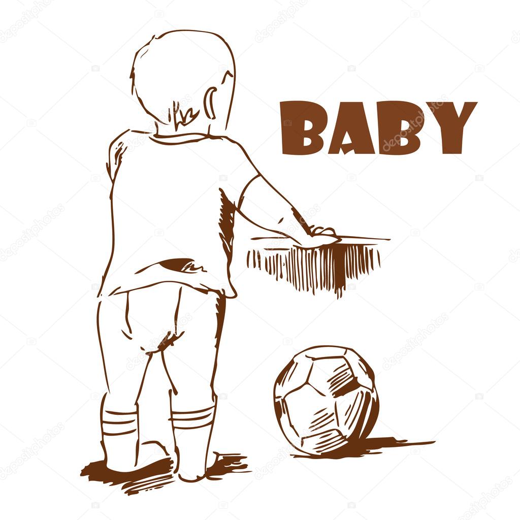 1024x1024 Baby With A Ball. Hand Drawing. Stock Vector Nataliapertseva