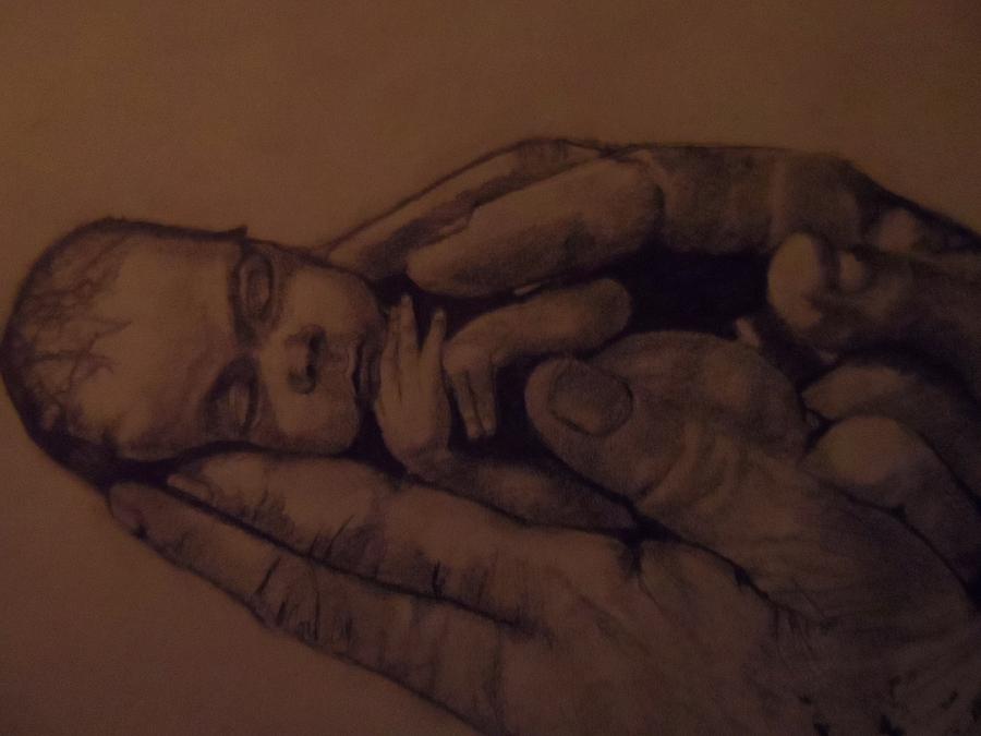 900x675 Prem Baby In Hands Drawing By Paul Gemmell