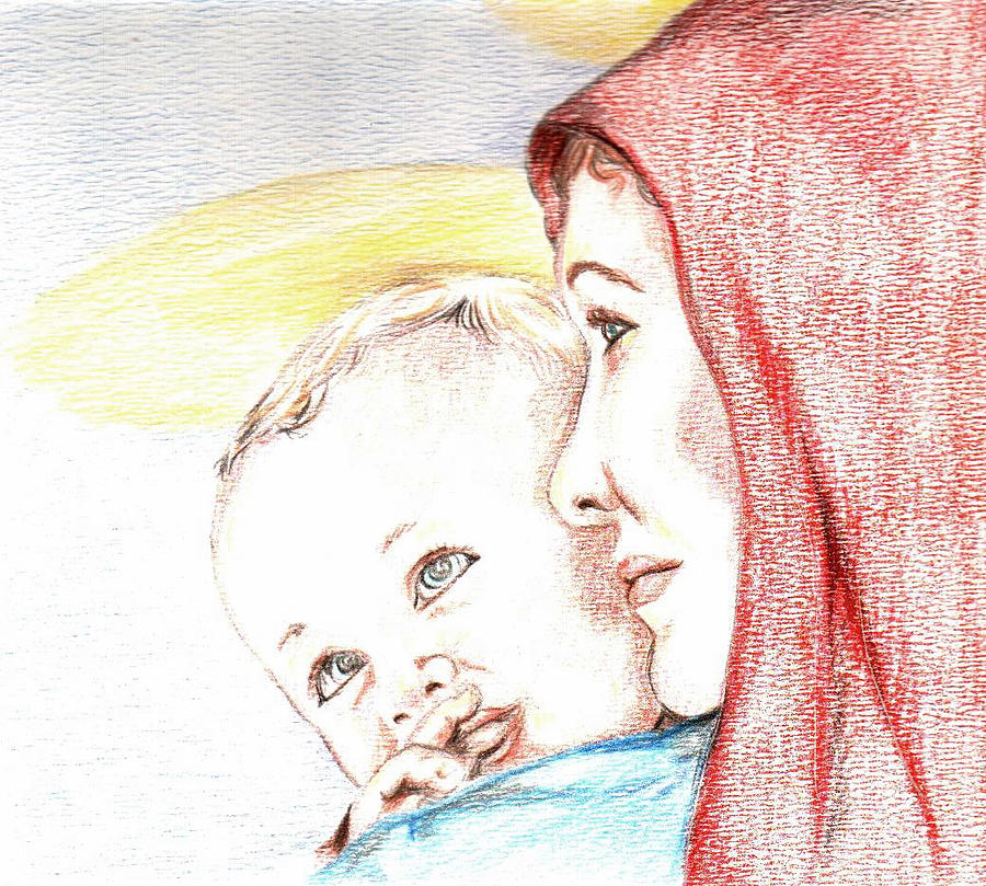 900x809 Madonna And Baby Jesus Drawing By Denny Phillips
