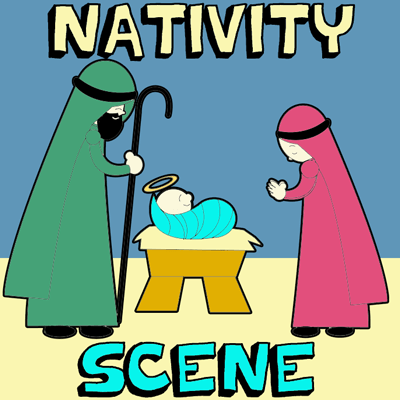 400x400 How To Draw Cartoon Nativity Scene Baby Jesus In Manger