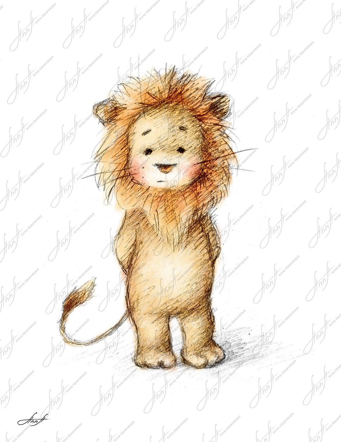 1113x1440 Pencil And Watercolor Drawing Of Lion, Nursery Picture, Nursery