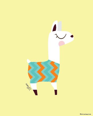 378x473 Baby Llama In Zigzag Print Poster Modern Animal Illustration