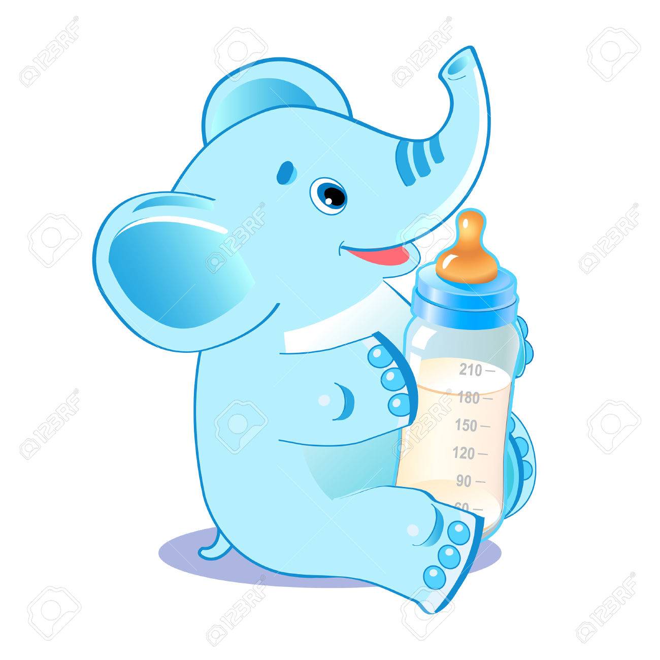 1300x1300 Cute Elephant. Elephant With Milk Bottle. Welcome Baby Boy. Vector