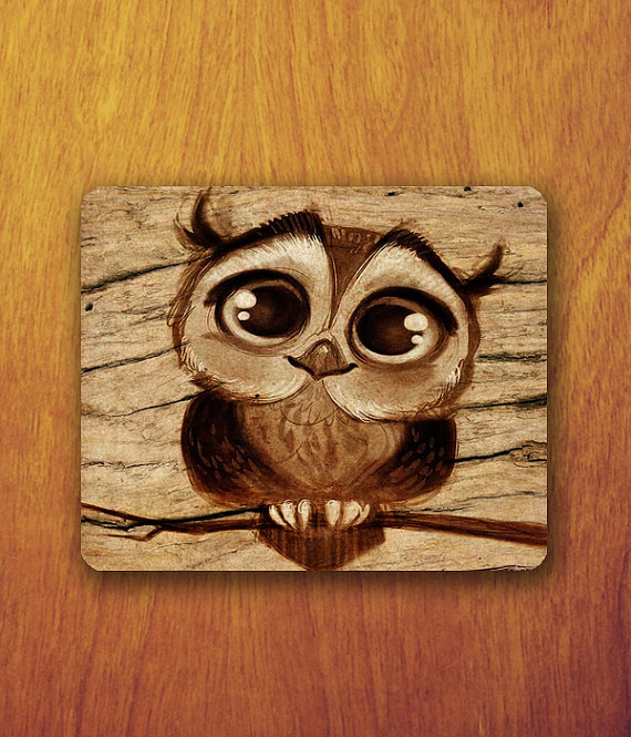 570x665 Baby Owl Cartoon Drawing Mouse Pad Cute Animal Big By Xongdesign