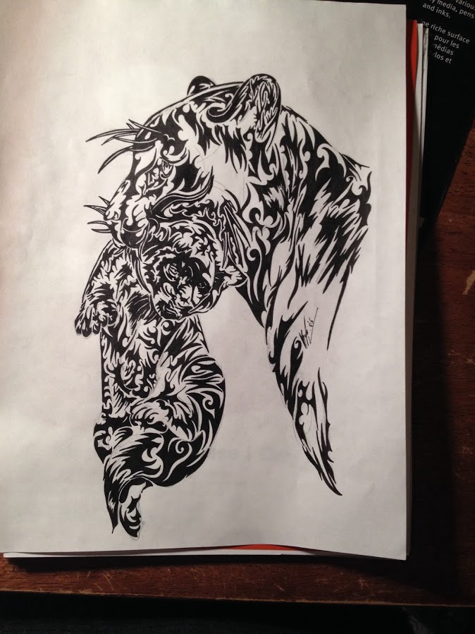 674x899 Mom And Baby Panther Ink Drawing (Oc)