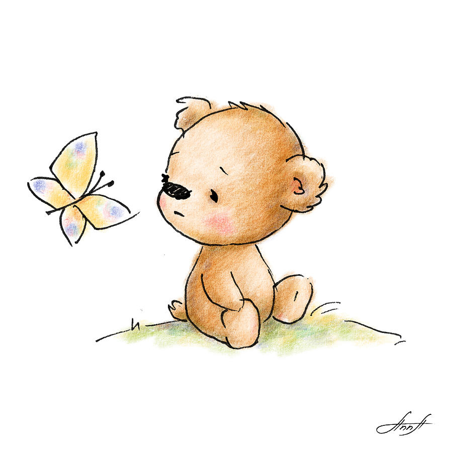 899x900 Cute Baby Bear Drawing Drawing Of Cute Teddy Bear With Butterfly