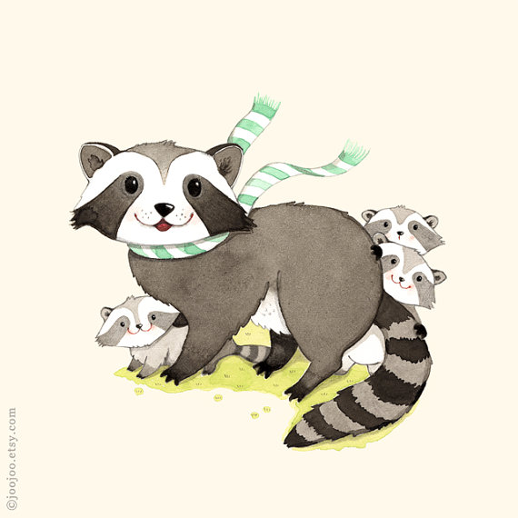 570x570 Woodland Wall Art, Raccoon Print, Baby Raccoon, Baby Nursery Decor