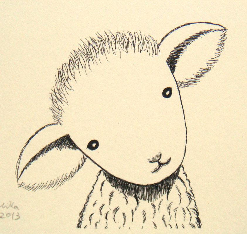 843x800 Nursery Art Print Lamb Sheep Ink Drawing Cute Lamb Illustration
