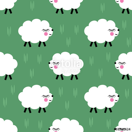 500x500 Smiling Lambs Seamless Pattern Background. Vector Baby Sheep