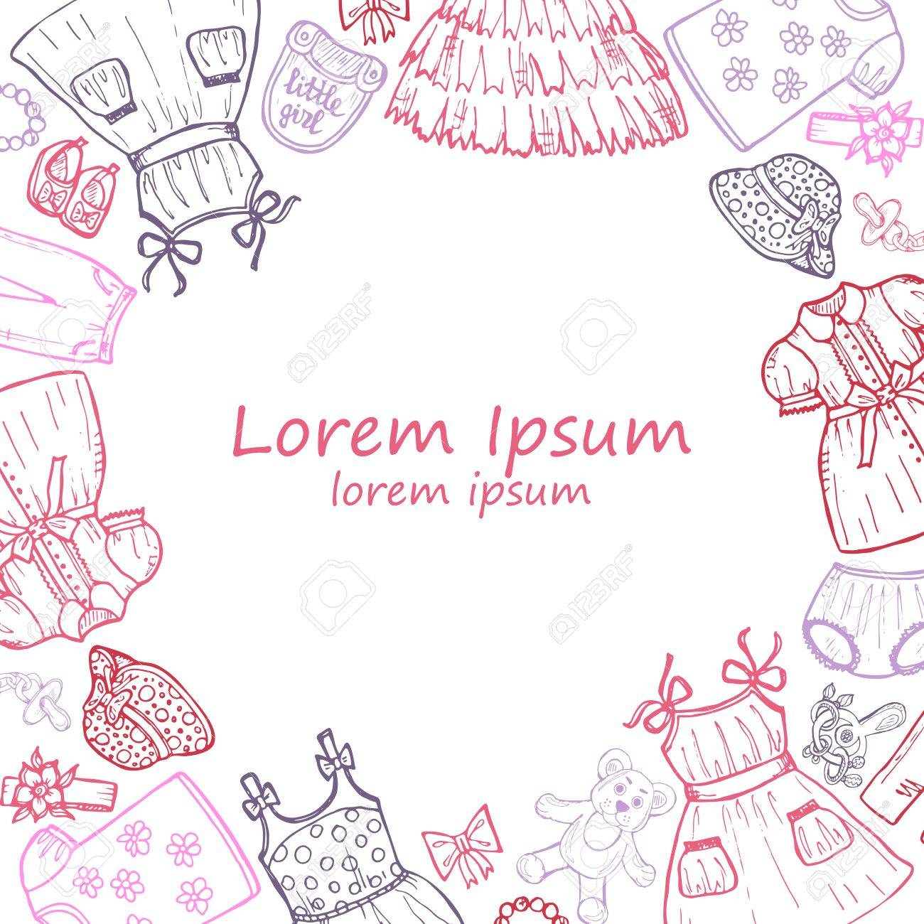 1300x1300 Hand Drawn Card Template With Clothes For Baby Girl Including