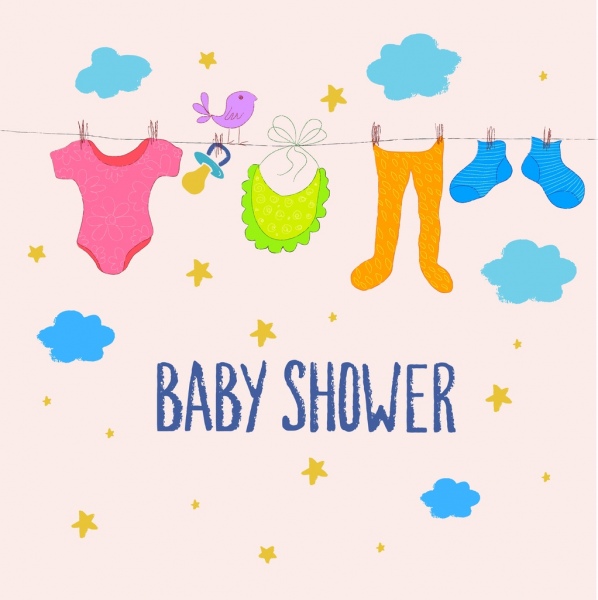 598x600 Baby Shower Background Hanging Clothes Colorful Cartoon Drawing