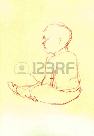 310x450 Baby Sitting Sketch. Hand Drawn Cartoon Illustration Stock Photo