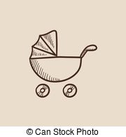 180x195 Man Walking Baby Stroller Sketch Icon. Man Walking