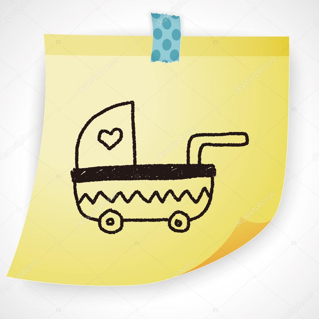 1024x1024 Baby Stroller Doodle Drawing Vector Illustration Stock Vector