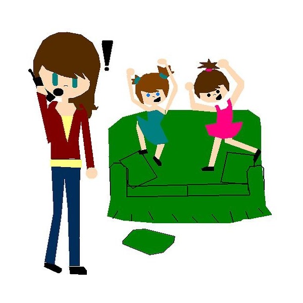 600x600 Babysitting, Children Jumping, On The Cell Phone (Drawn By Me