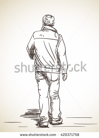 338x470 Sketch Of Man Walking, Hand Drawn Illustration Of Back View