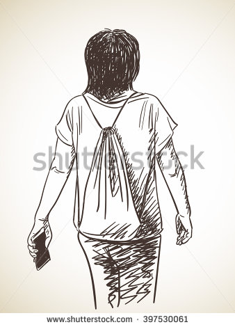338x470 Sketch Of Woman From Back, Hand Drawn Vector Illustration