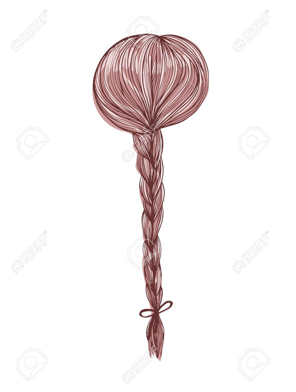 981x1300 Woman Head With Brown Hair Back View With Bride. Hand Drawn