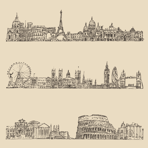 500x500 Hand Drawing City Retro Background Vector 01