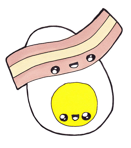 500x567 Draw Kawaii Bacon And Eggs In 6 Easy Steps! Learn To Draw