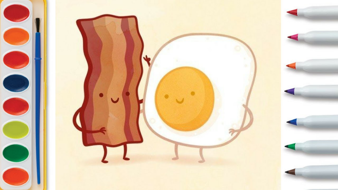 1280x720 How To Draw Cartoon Bacon Eggs Teach Drawing For Kids
