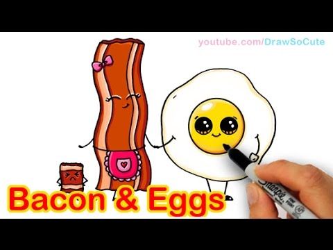 480x360 How To Draw Cartoon Bacon And Eggs Breakfast Cute And Easy
