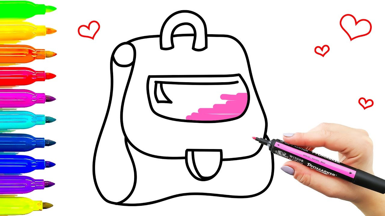 1280x720 School Bag Drawing For Kids Coloring Pages With Colored Markers