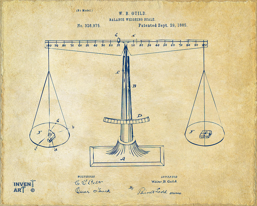 900x720 1885 Balance Weighing Scale Patent Artwork Vintage Digital Art By