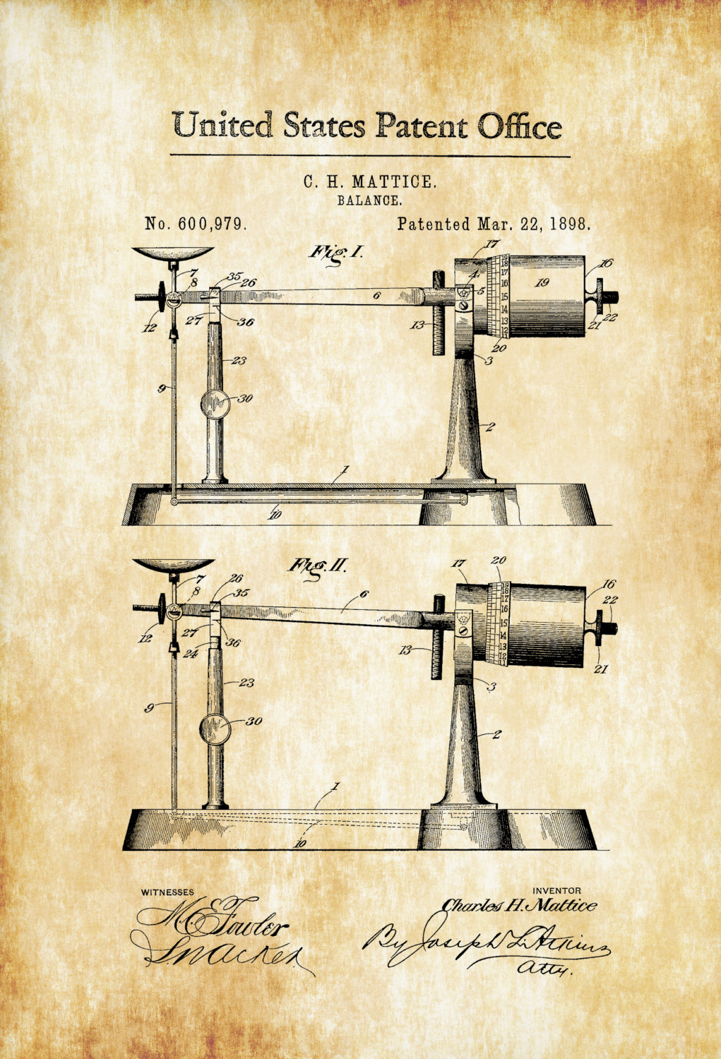 1021x1500 Weight Scale Patent 1898 Patent Print, Vintage Tools, Industrial