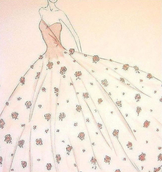 653x693 Rose Ball Gown Drawing By Christine Corretti