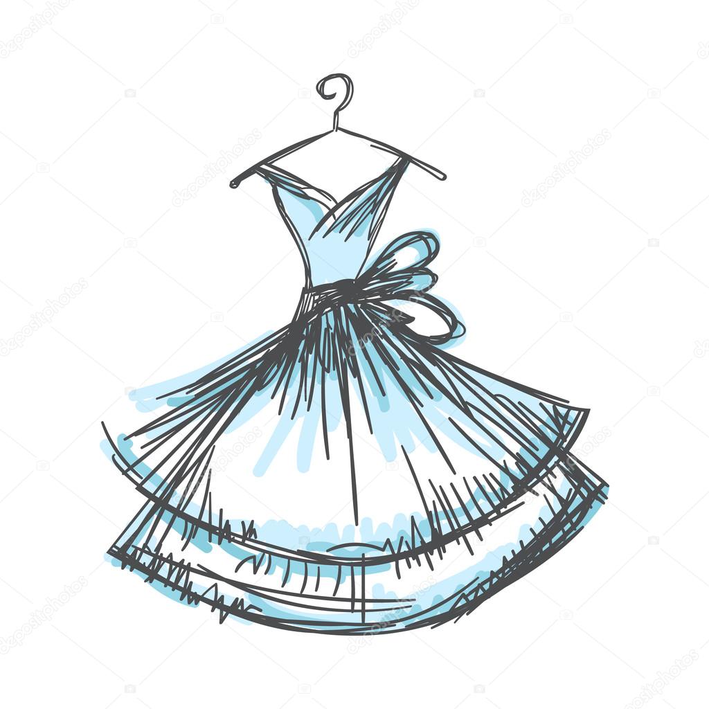 1024x1024 Ball Gown Hand Drawing On A Hanger Stock Vector Konekotanya