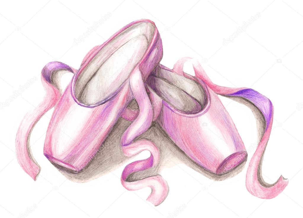 1023x735 Hand Drawn Ballet Pointe Shoes On White Background Stock Photo