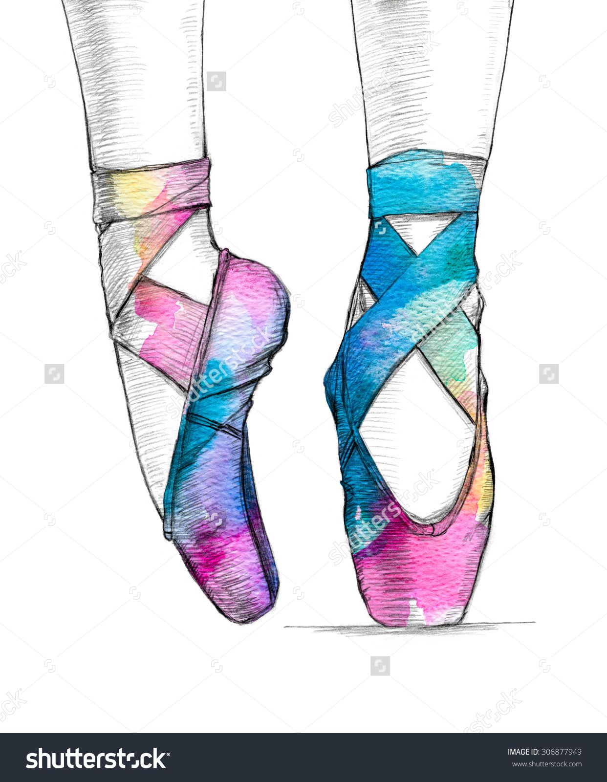 1242x1600 Stock Photo Hand Drawn Illustration Of Ballerina S Feet In Dancing