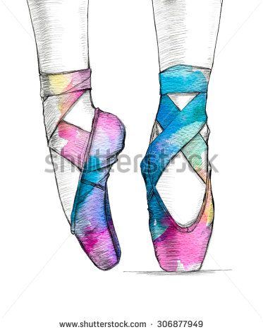 373x470 Hand Drawn Illustration Of Ballerina's Feet In Dancing Ballet