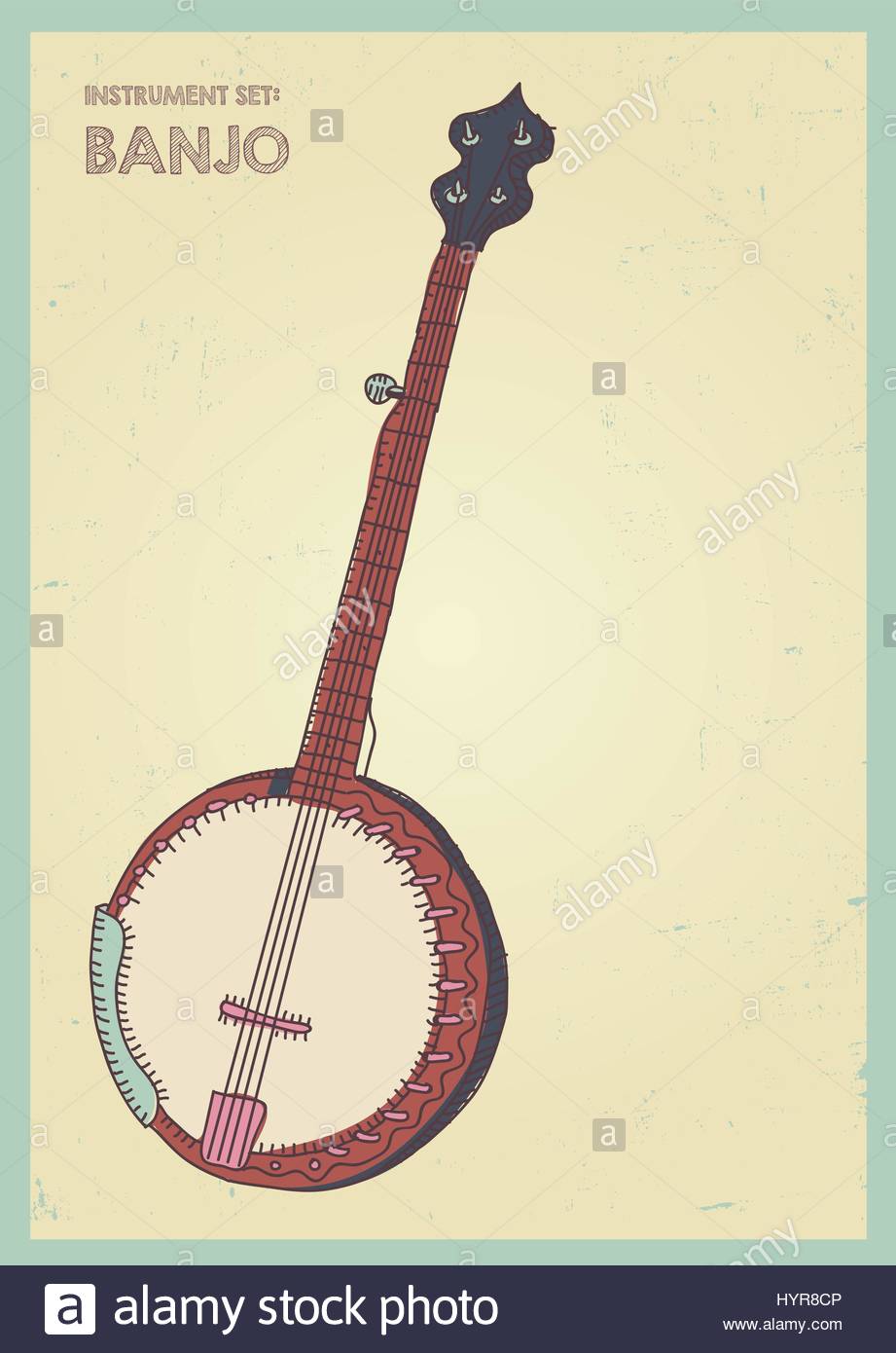 921x1390 Vector Hand Drawing Colored Banjo Illustration Stock Vector Art