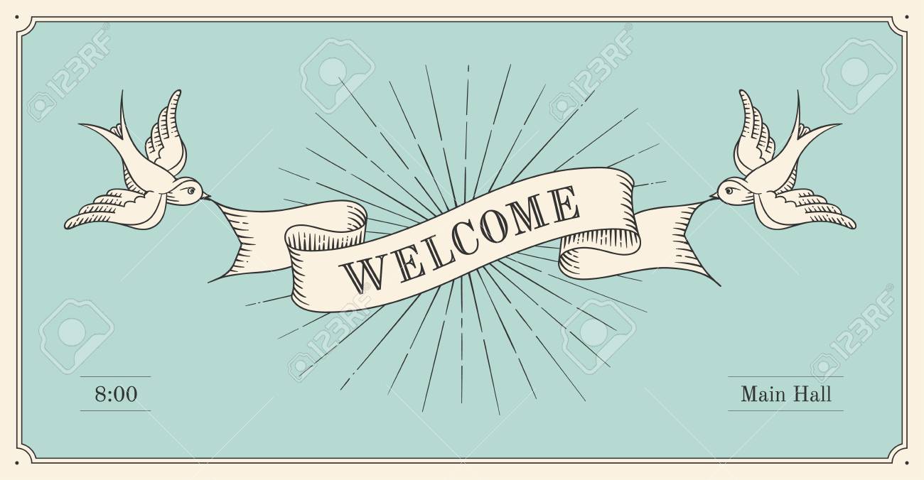 1300x676 Invitation With Word Welcome, Old Vintage Ribbon Banners