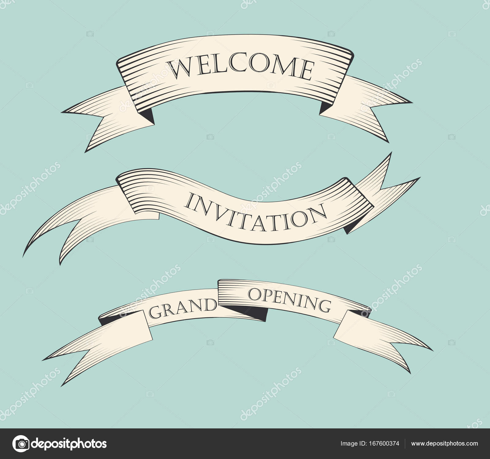 1600x1500 Set Of Old Vintage Ribbon Banners And Drawing In Engraving Style