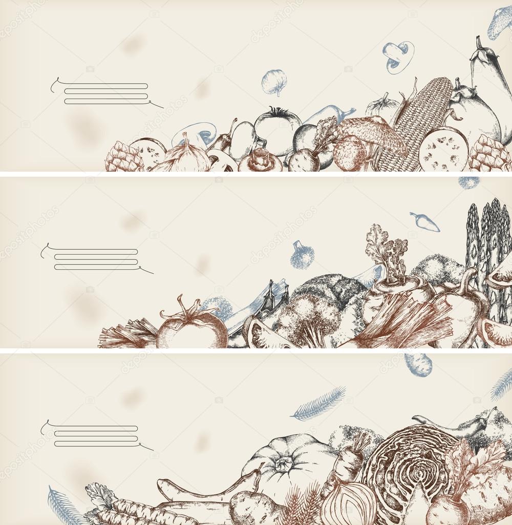 1000x1024 Vegetables Banners Drawing Background Stock Vector Teacept