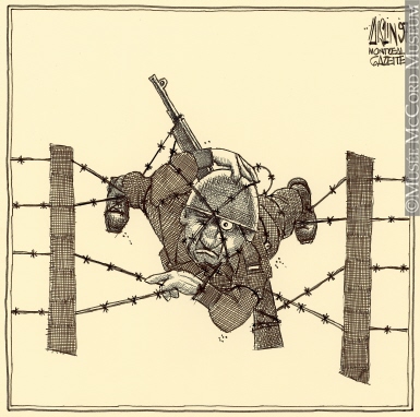 385x382 M999.65.235 Canadian Soldier Caught In Barbed Wire Fence