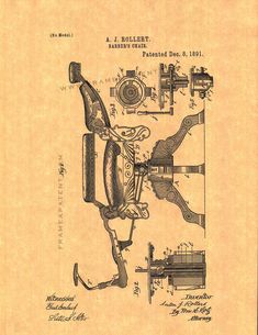 235x305 1891 Barbers Chair Patent Artwork Vintage Drawing Graphic Design