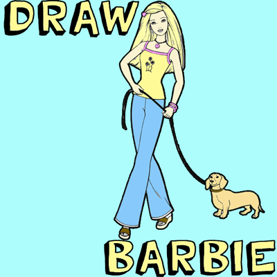 400x400 How To Draw Barbie Doll Walking Her Daschund Dog Drawing Lesson