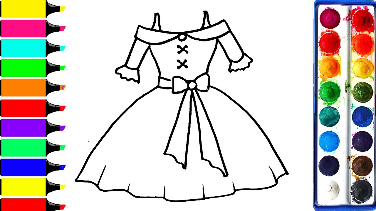 1280x720 Barbie Dress Coloring Page Drawing Pretty Dress Learn Colors