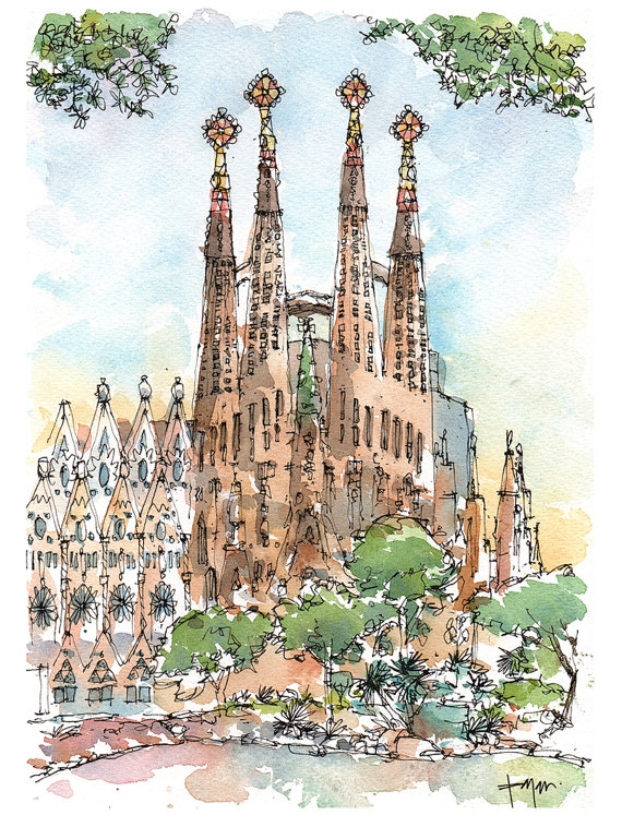570x747 Sagrada Original Watercolor Antoni
