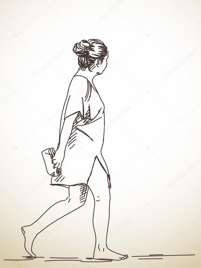 768x1024 Walking Barefoot Woman Stock Vector Olgatropinina